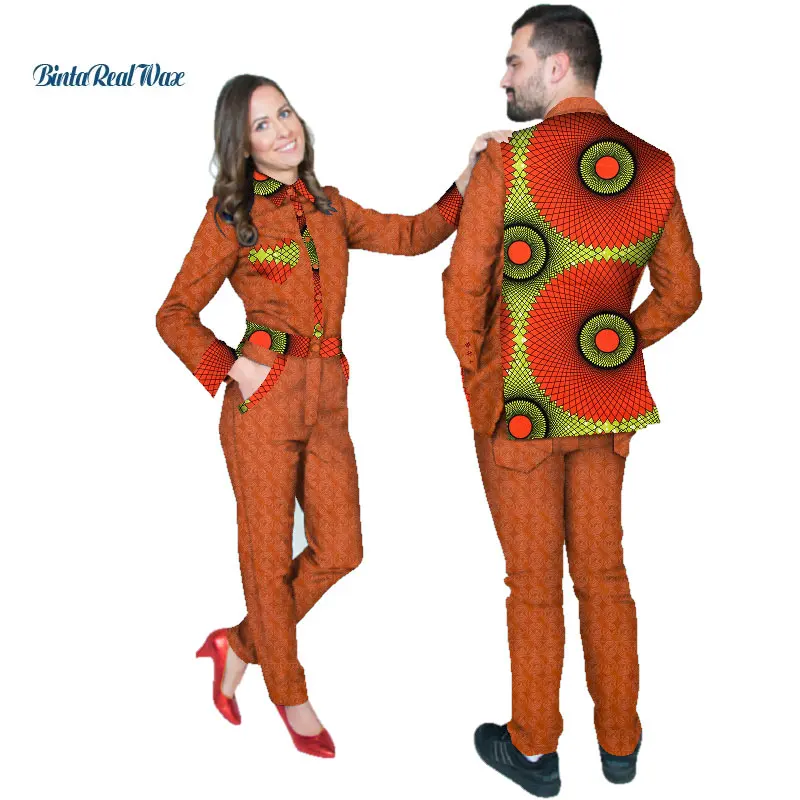 

African Wax Print Women Jumpsuits and Men Suit for Couple Cowboy 100% Cotton Patchwork Clothing Bazin Riche Lover Clothes WYQ91