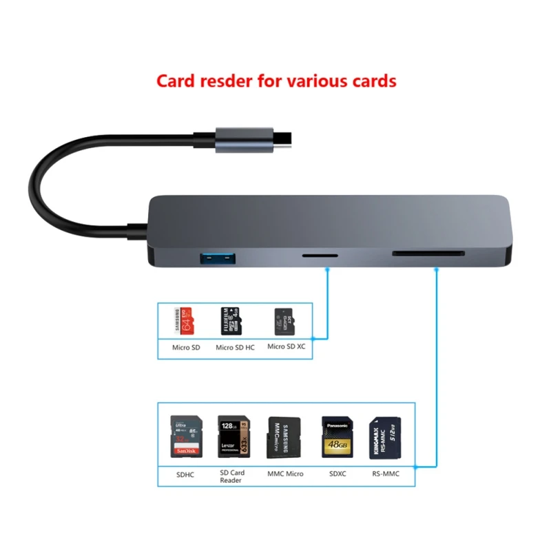 Многопортовый SD/карта Mirco-SD кардридер HDMI адаптер USB 3 0 концентратор Type-C женский 4K