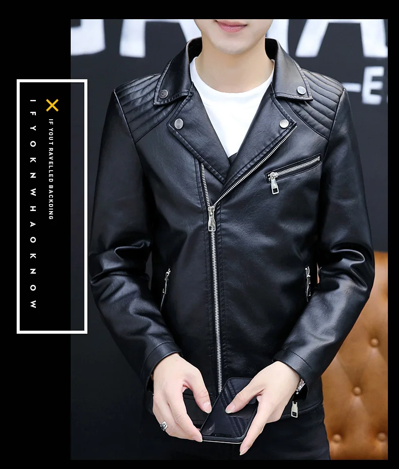 

Korean fashion clothes casual fat plus oversized motorcycle PU leather jacket