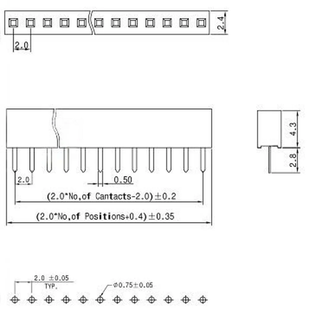 10pcs 2mm 2.0mm Pitch 1x2/3/4/5/6/7/8/9/10/11/12/13/15/16/20/32/40 Pin Single Row Straight Female Header Strip Socket Connector |