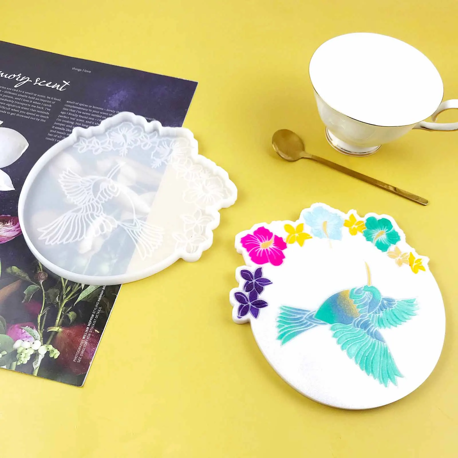 

DIY Hummingbird Coaster Crystal Epoxy Mold Mirror Decorative Resin Decorative Silicone Mold For Home Decoration
