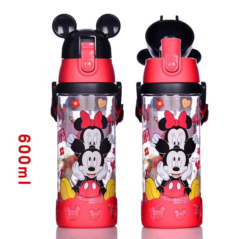 Red Mickey-600ml Дисней 500 мл 600 мл прямая Питьевая принцесса Винни автомобили пластмассы Тур бутылка для воды дети с веревкой - Цвет: Red Mickey-600ml