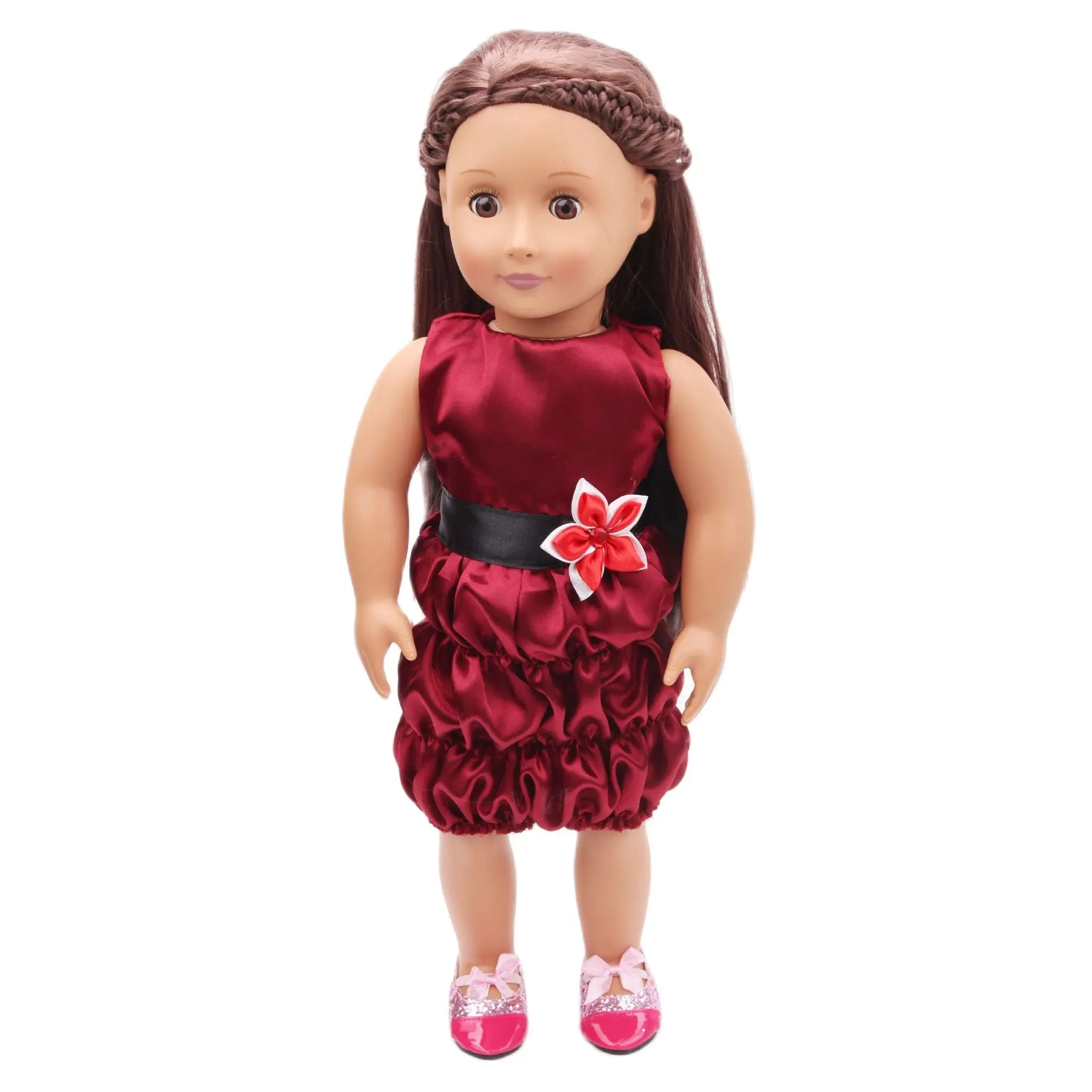 

2021 New Wine Red Dress New Born Baby Doll Clothes for 18" 43cm American Girl Reborn BJD Dolls Accessories Suit Outfit