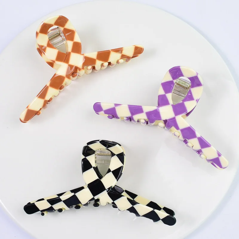 

Ins Checkered Hair Claw Black White Mosaic Grid Plaid Hair Clips Cross Hair Clamp Geometric Grab Hair Clip Women Accessories