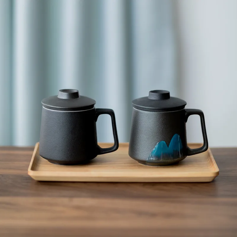 

Керамика кружка с крышкой и фильтр для чашки чая творческий домашнего офиса воды Личная чашка высокого качества чайный сервиз рисунок гор ...