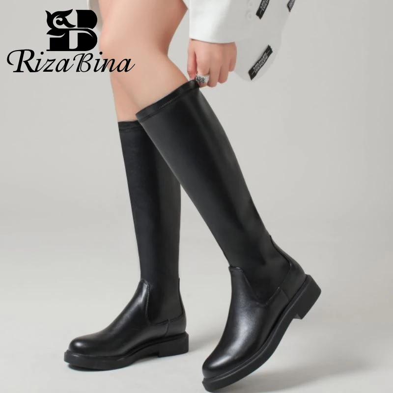 

RIZABINA Size 31-43 Women Knee Boots Slip On Flats Round Toe Shoes Winter Warm Boots Women Fashion Party Footwear