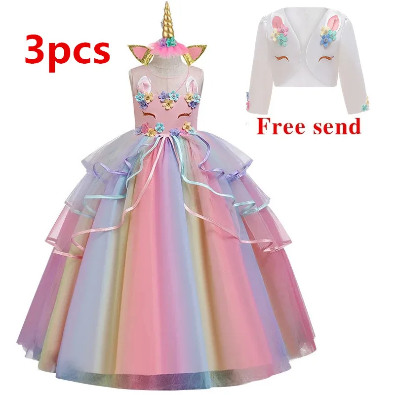 Детское свадебное платье с единорогом для девочек Длинное торжественное первого