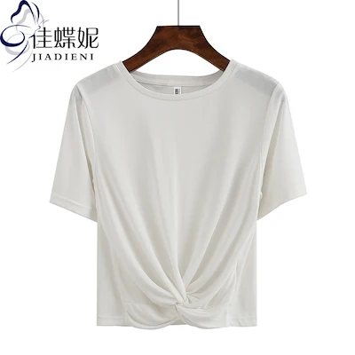 short - white Новое поступление весна-лето, модная короткая футболка в Корейском стиле с длинными рукавами и круглым воротником, популярная Повседневная футболка - Цвет: short - white