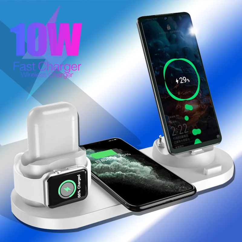 

Беспроводная Зарядная Станция 6 в 1 с разъемом Micro USB Type-C, 10 Вт