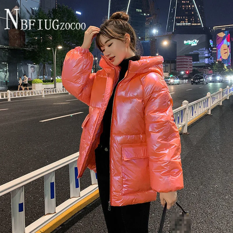

2020 Shiny Style Korean Loose Hooded Women Parkas Fashion Female Coat