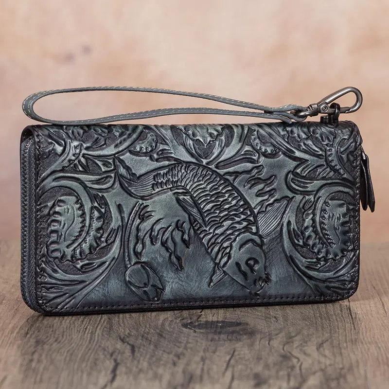 Women Wallet Cow Genuine Leather Long Purse Zip Around Vintage Cowhide Handmade Clutch Card Holder Organizer Fashion | Багаж и сумки