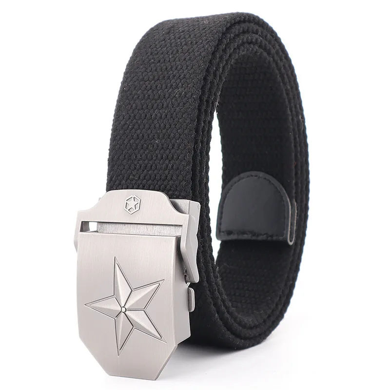 170cm New Lengthened Thickened Canvas Five Pointed Star Button Outdoor Casual Jeans Woven Men's Belt