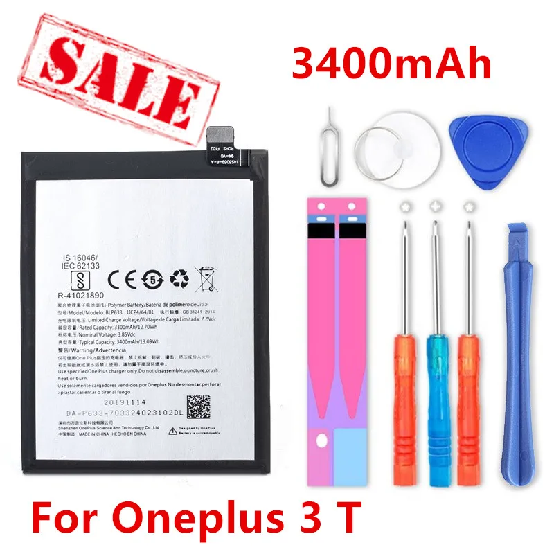 Новый аккумулятор 3400 мАч для OnePlus 3T A3010 1 + Phone BLP633 3 высококачественный мобильный
