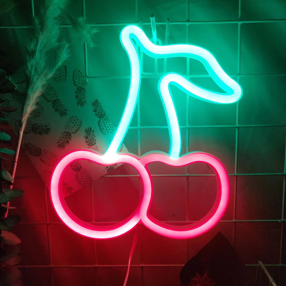 

Hanging Gift Wall Decor Led Multipurpose Art Cute Nursery Room For Bedroom Cherry Neon Sign USB Rechargeable Party