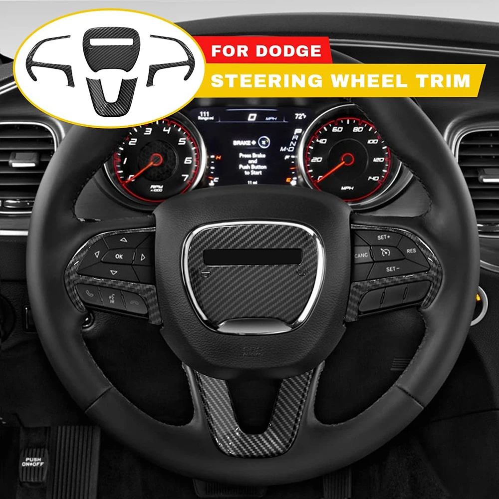 

For Dodge Challenger Charger Durango Jeep Grand Cherokee SRT8​ Car Steering Wheel Decoration Cover Stickers Decals Carbon Fiber