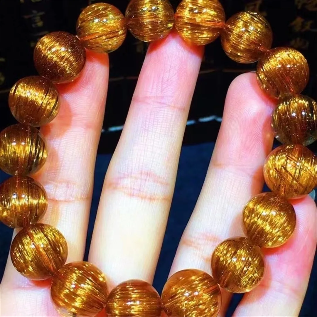 

12mm Natural Copper Rutilated Quartz Bracelet For Woman Lady Man Beauty Gift Healing Crystal Beads Reiki Gemstone Strands AAAAA