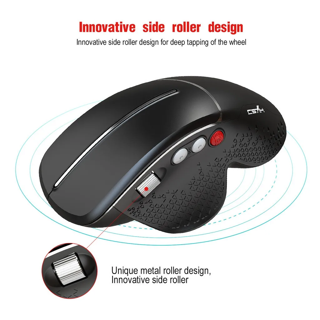 

HXSJ T32 Vertical Wireless Rechargeable Mute Mouse 6 Keys 3600dpi Silent Mice Black Mouse Vertical Mouse Ergonomic Design Newest