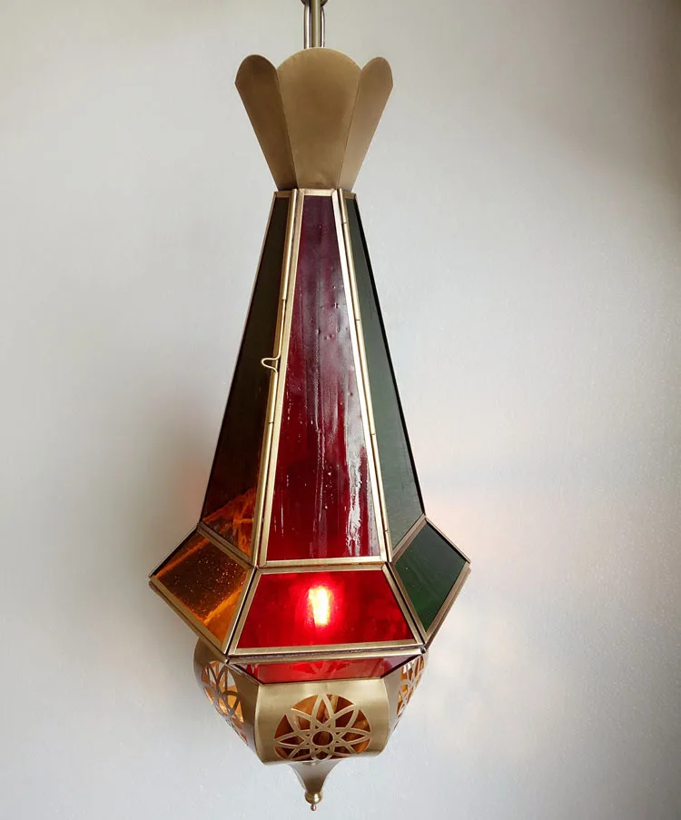 Аравийский Средиземноморский Стиль Медь цветное Стекло светильник Кафе проход