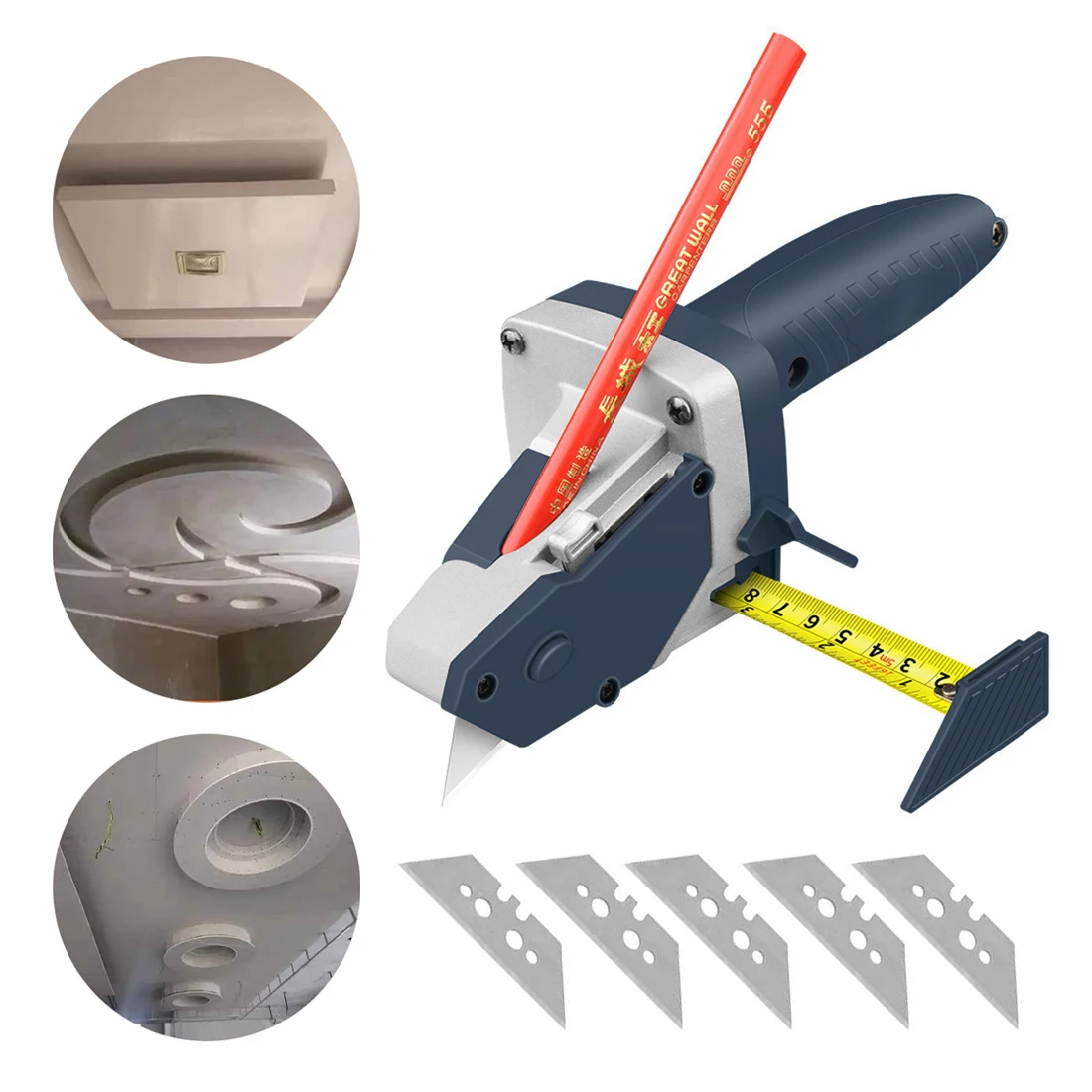 

Handheld Gypsum Board Cutting Tool Cutting Artifact With Blade With 5m Tape Measure Woodworking Scribe Cutting Board Tool