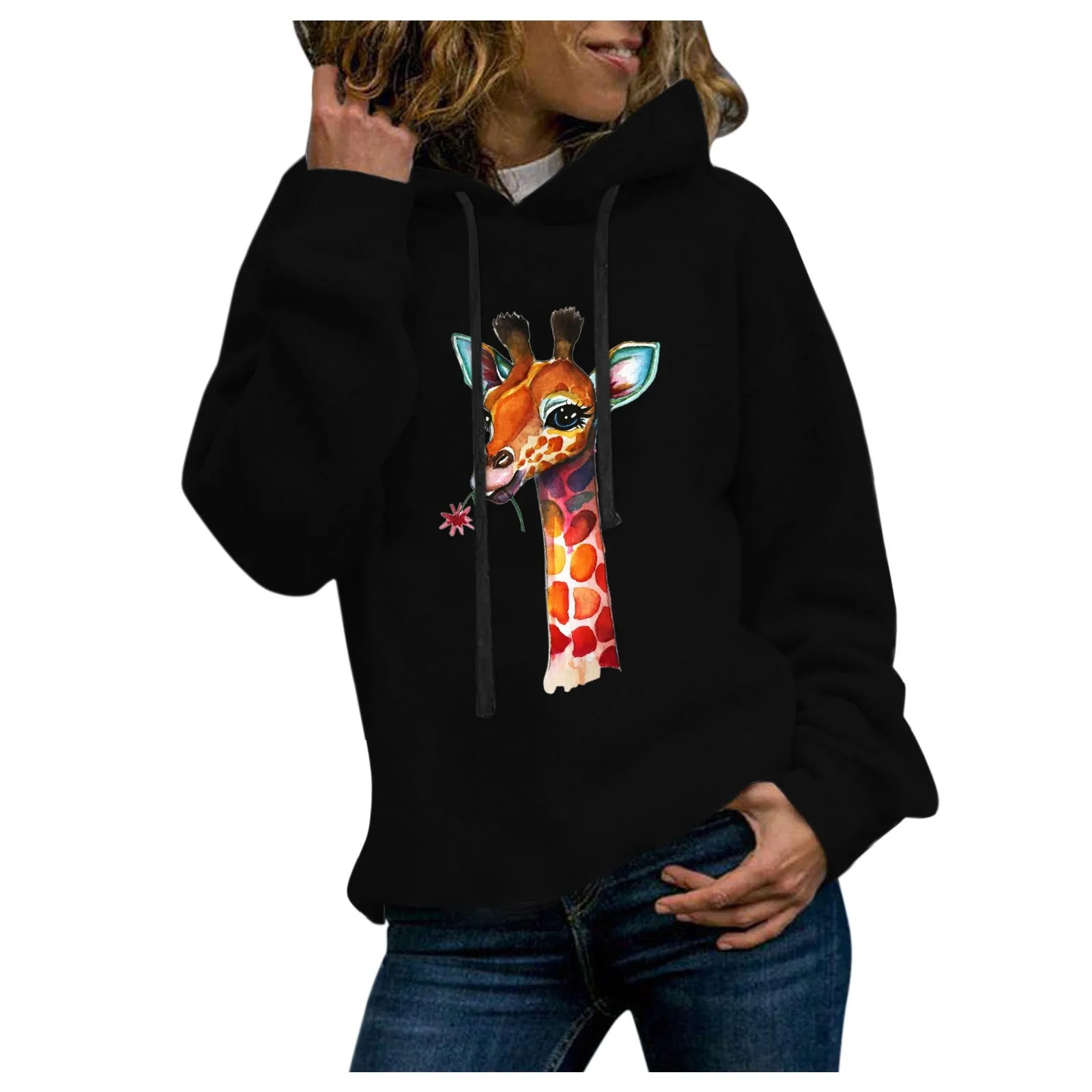 

Winter Women's Creative Funny Giraffe Print Hoodie Sweatshirt Casual Full Sleeve Tops Hoodies Pullover Female Clothes Hoody