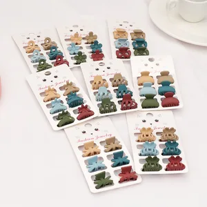 6 шт.компл. Женская матовая красочная мини-заколка для волос с бантом и цветами Геометрическая заколка для волос крошечная пластиковая Заколка-краб винтажные аксессуары для волос