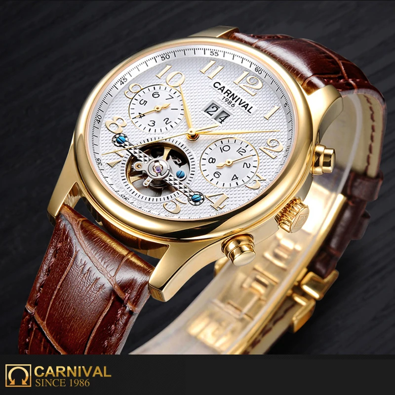 Часы наручные CARNIVAL Skeleton автоматические мужские роскошные брендовые