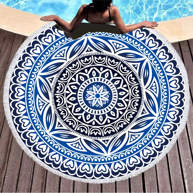 

Mandala Printed Round Beach Cloth Soft Beach Swimming Towel Microfiber Bath Towels Mat Shawl Bandage Tassel Beach Towel Carpet