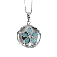 hot selling high quality 925 sterling silver natural larimar plumeria flower pendant women pendant necklace for gift