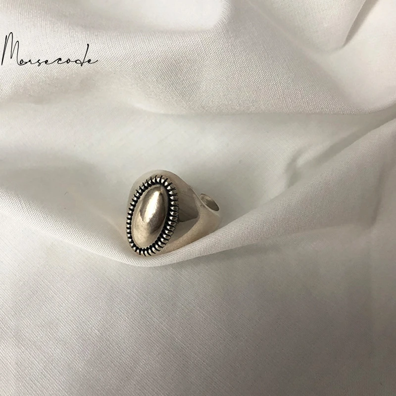 

MORSE CODE 925 Sterling Silver Oval Shaped Thai Silver Rings vintage Minimalist Double Layer Ring for Women Party Jewelry 2020