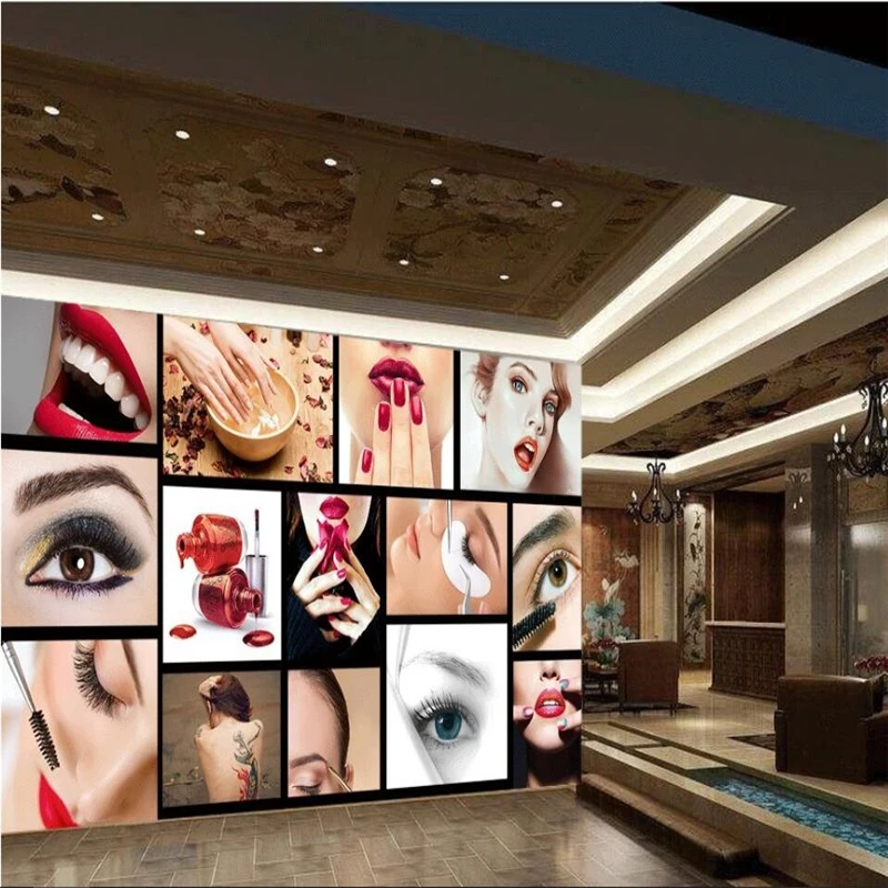 wellyu Custom wallpaper 3d European and American fashion semi-permanent facial eyebrows nails beauty salon background | Обустройство