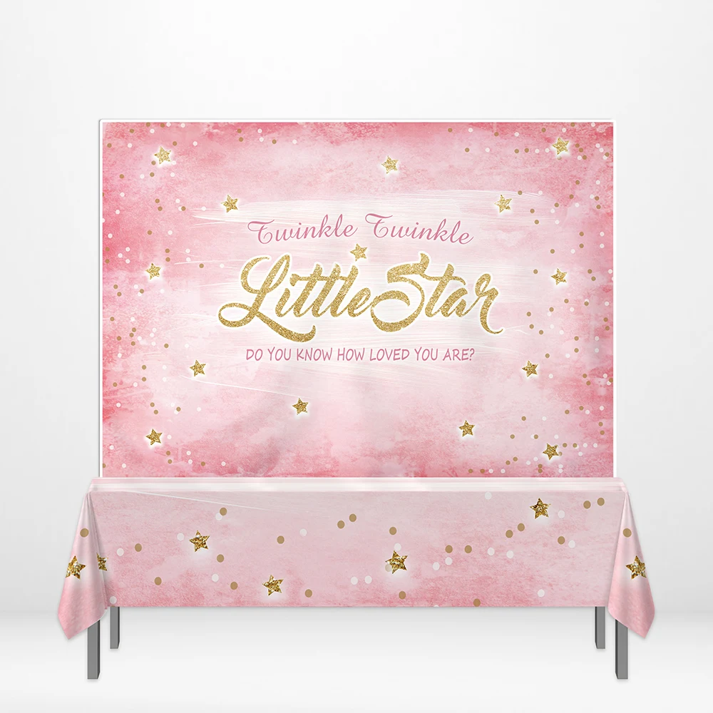 

Allenjoy backgrounds for photography studio Twinkle Little Star Golden stars pink watercolor style backdrop birthday photocall