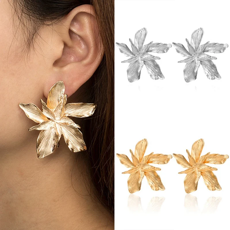

New Metal Exaggerated Flower Personality Cold Wind Earrings Girl Personality Flower Earrings Party Accessories