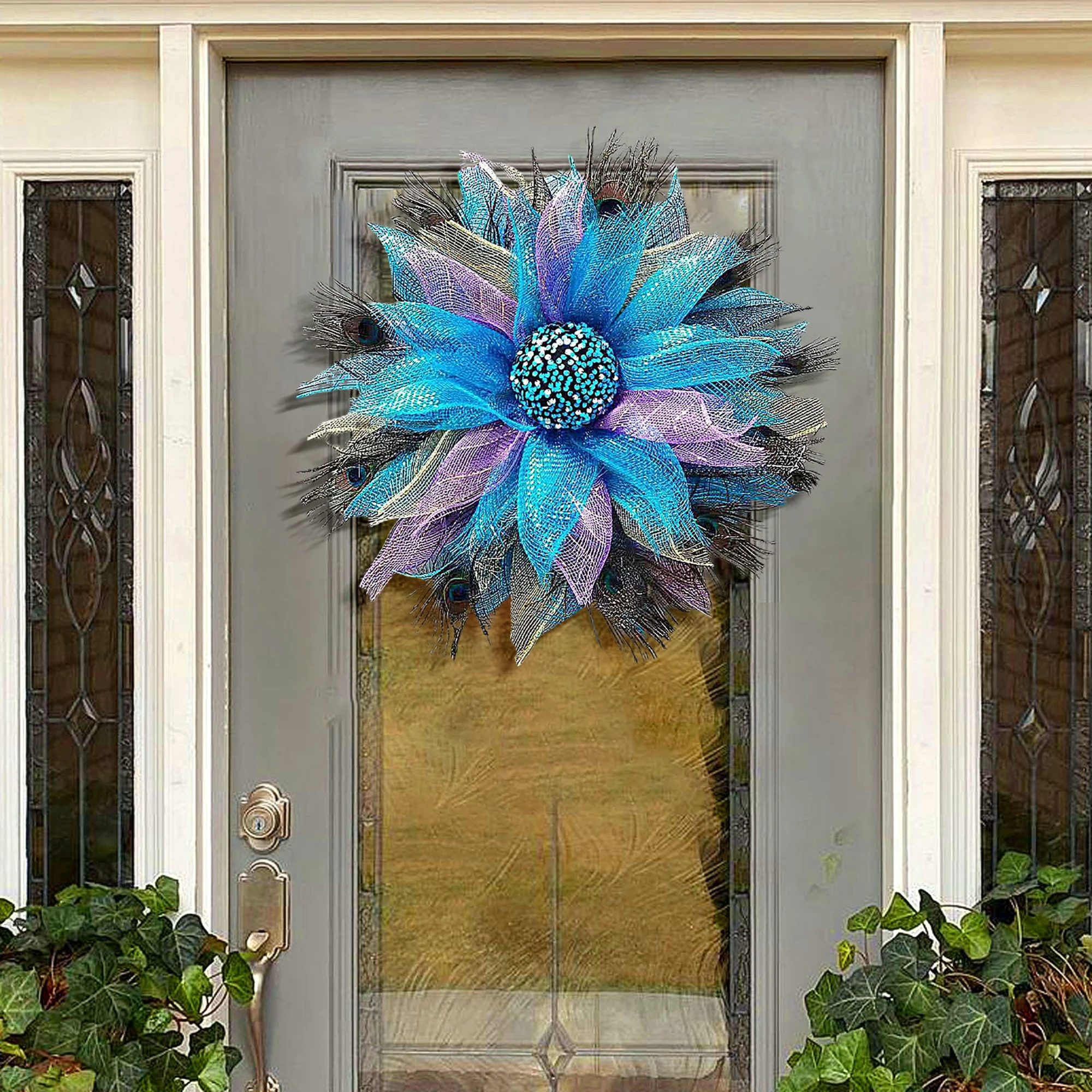 Wall Decor, Home Peacock Feathers Wreath Decorative Pendant Hanging Ornament for Wall Tree Window