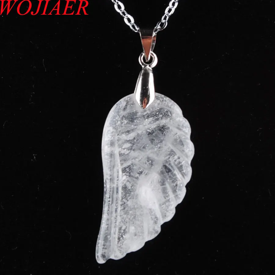 Crystal Pendant Натуральные драгоценные камни, бусины крылья посеребренные Рейки чакра кулон ожерелье 18 дюймов WOJIAER PBN358 - Окраска металла: Crystal Pendant