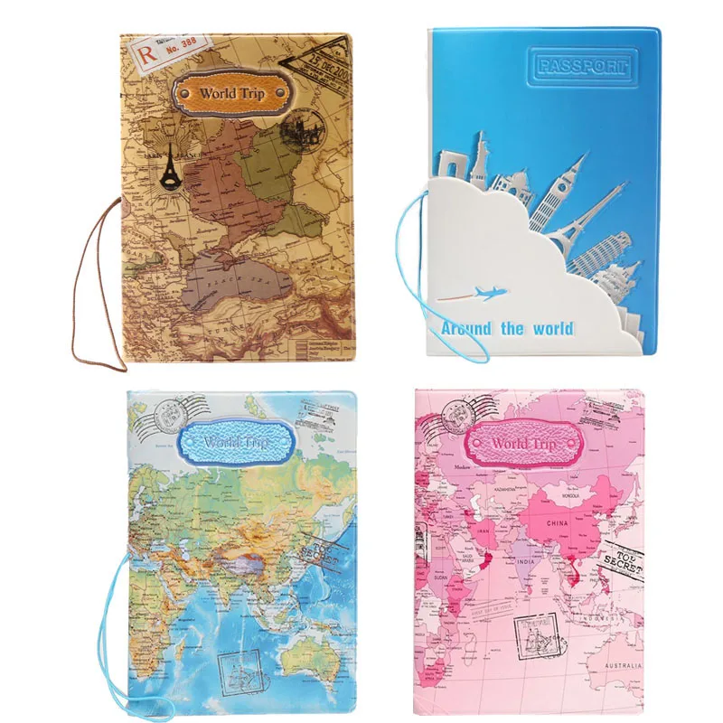 

Обложка для паспорта с картой мира для мужчин и женщин, креативный бумажник из искусственной кожи с кармашком для удостоверения личности, п...