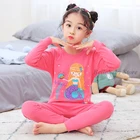Пижамный комплект для девочек 2, 4, 8, 10, 12, 14 лет, осенне-зимняя мягкая теплая детская пижама для девочек с милым мультяшным розовым рисунком рыбки