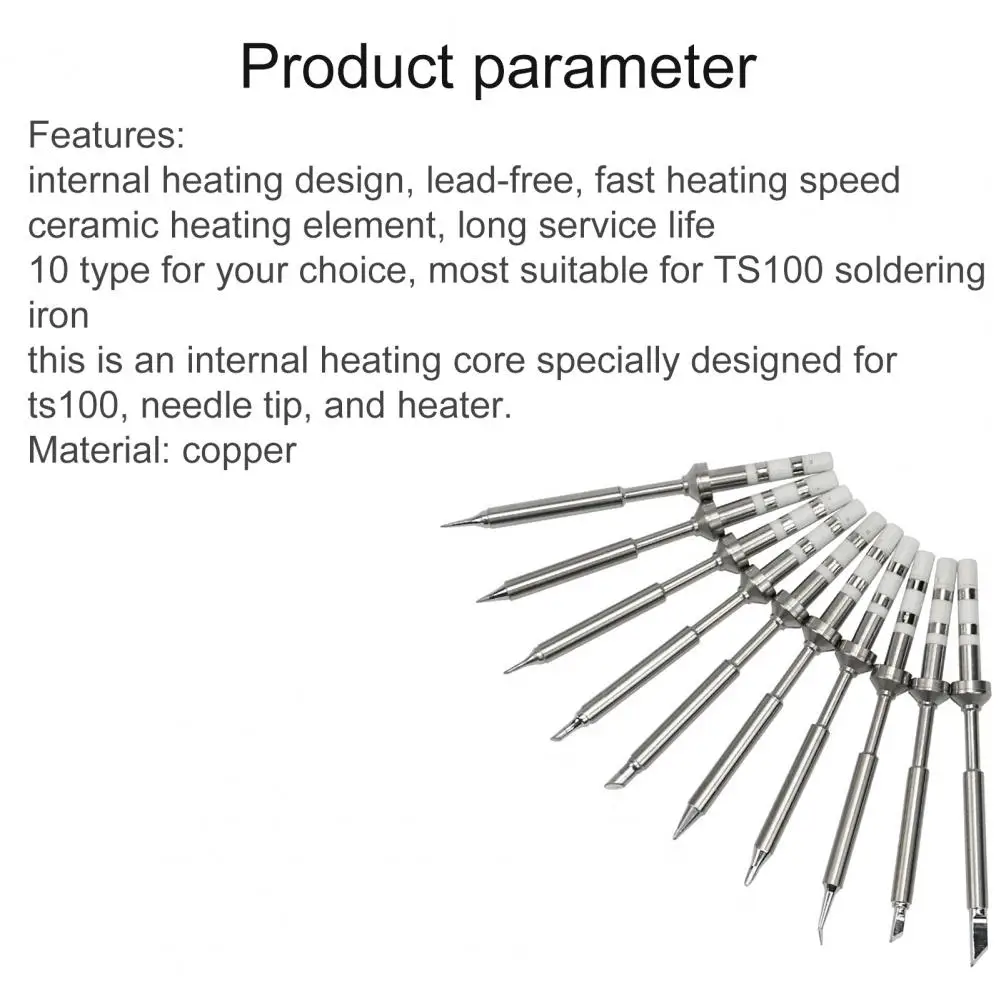 

Soldering Iron Tip Internal Heating Fast Heating Copper Unleaded Replacement Soldering Tip for Electronic Production TS100