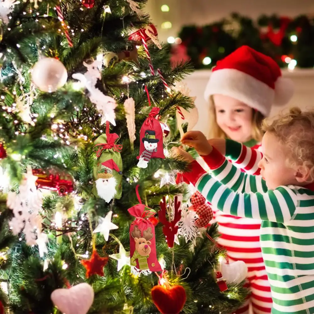 

Reusable Christmas Gifts Bags 3D Santa Claus Elk Snowman Drawstring Bags Children Xmas Party Candy Sack Decorations 20x38cm