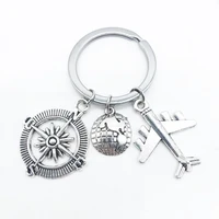 fashion pop creative postcard airplane earth keychain compass personality keychain travel commemorative gift best gift