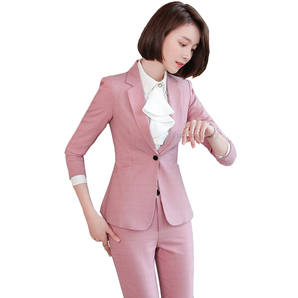 

Женский брючный костюм, черный, синий, розовый клетчатый пиджак и брюки