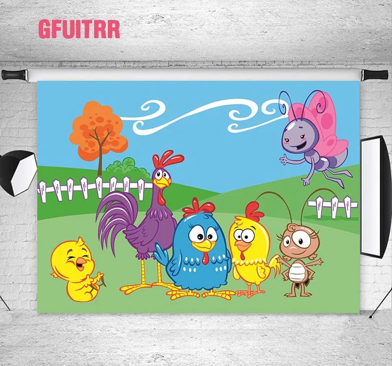 GFUITRR Galinha Pintadinha фотография фоны облака небо ферма коттедж Двор Забор Фото
