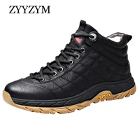 zyyzym men boots 2021 winter split leather lace up vintage plush keep warm ankle snow boots men footwear botas hombre