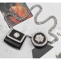 ins same thick chain with diamond shiny mini double bag round and square shoulder bag waist adjust freely punk acceesorise