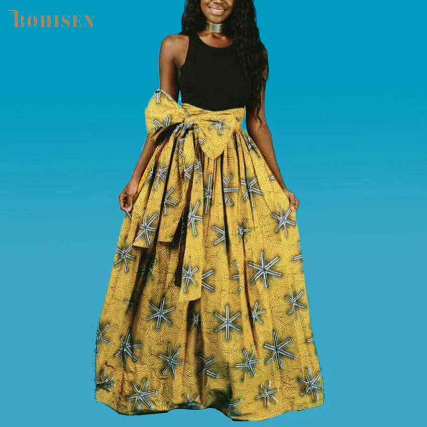 BOHISEN Дашики африканские платья для женщин Базен Анкара юбки цветочный принт