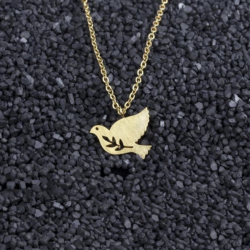 Оливковой ветки мира ожерелье с голубями для мужчин и женщин Цвет золотистый