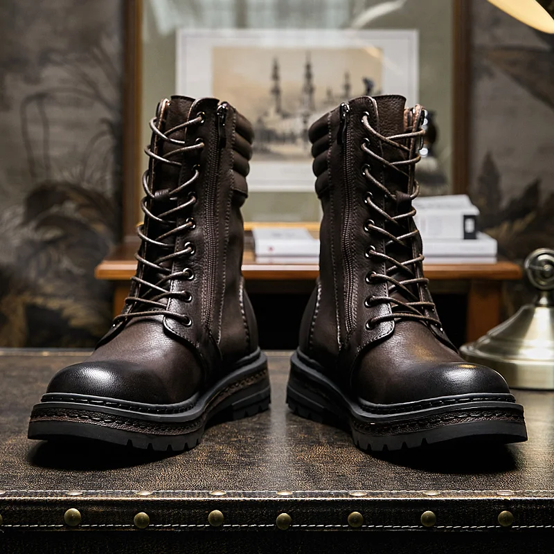 Мужские ботинки до середины икры из коровьей кожи на молнии | Обувь