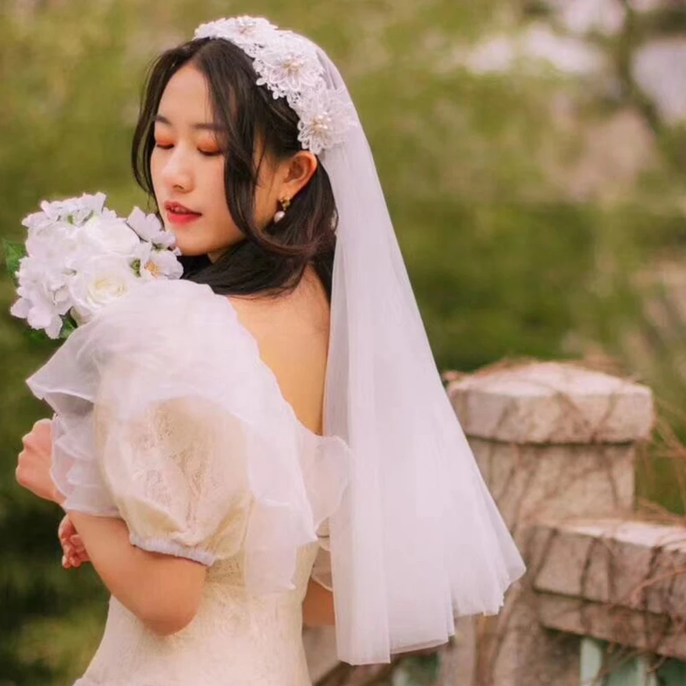 Женская свадебная фата Двухуровневая Фата из тюля цвета слоновой кости длиной до