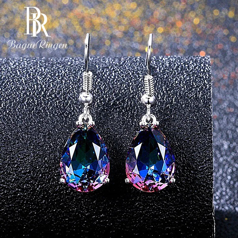 Bague Ringen, Новое поступление, роскошные 925 пробы, серебряные, семь цветов, серьги с камнем для женщин, для свадьбы, дня рождения, вечеринки, хорошее ювелирное изделие, подарок