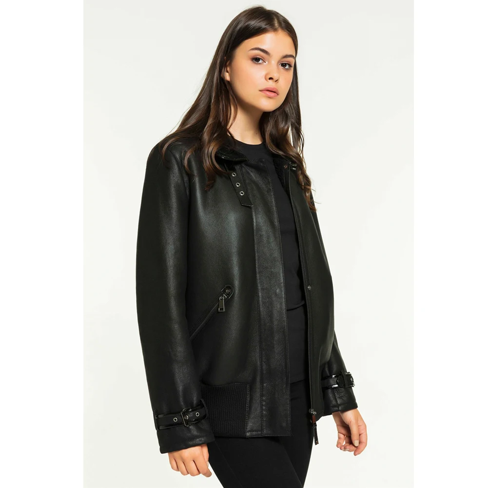 Womens Black Shearling Coat Turkey Sheepskin Coat College Outwear Short Fur Jacket Womens Winter Coats