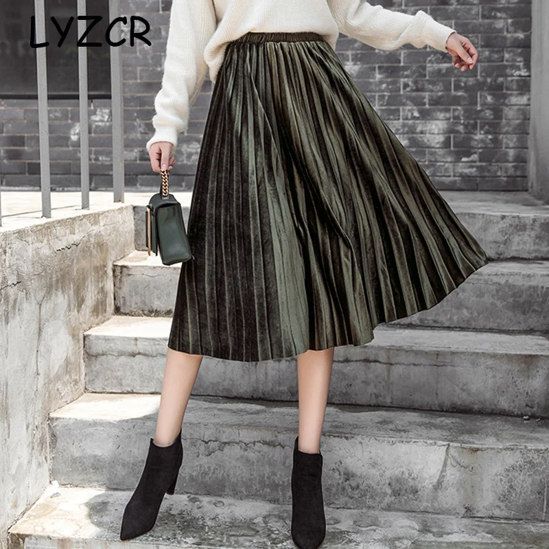 Осенне-зимняя женская Вельветовая юбка плиссированная средней длины с высокой